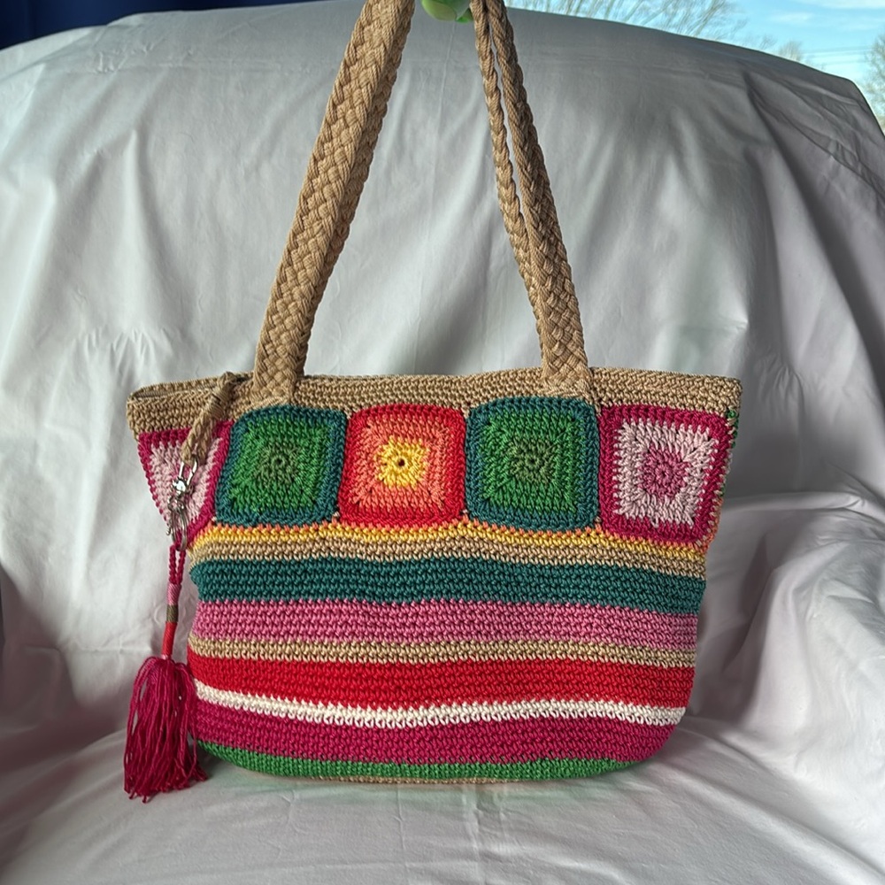 The Sak Crochet Kenya stripe Tote Bag multi